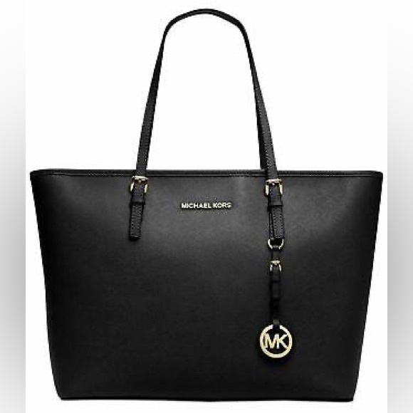 MICHAEL KORS Jet Set Black Saffiano Leather Tote Bag shoulder bag NWT